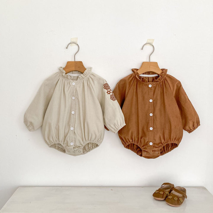 【73-90】袖刺繍長袖ロンパース