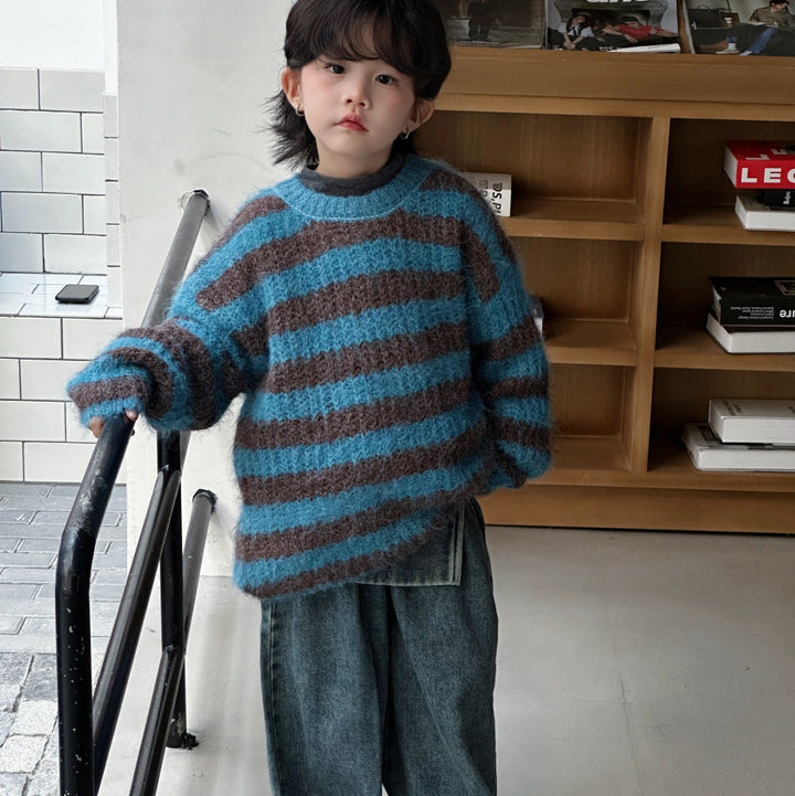 【90-150】ボーダー柄ニットプルオーバー