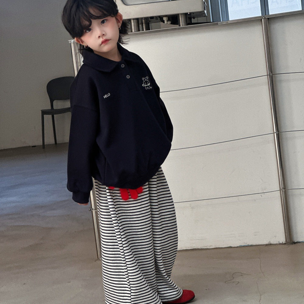 【90-150】オーバーサイズ長袖ポロトップス