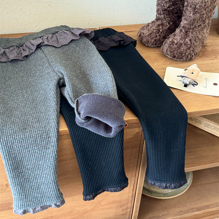 【90-140】ウエストレースあったかレギンスパンツ