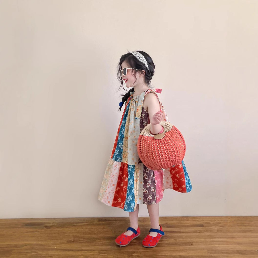 【90-140】花柄切替デザインワンピース