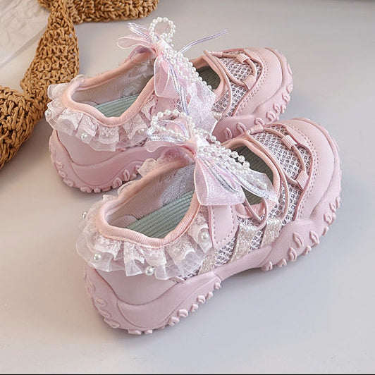 【15.0-22.0】レース×リボンキュートメッシュサンダル