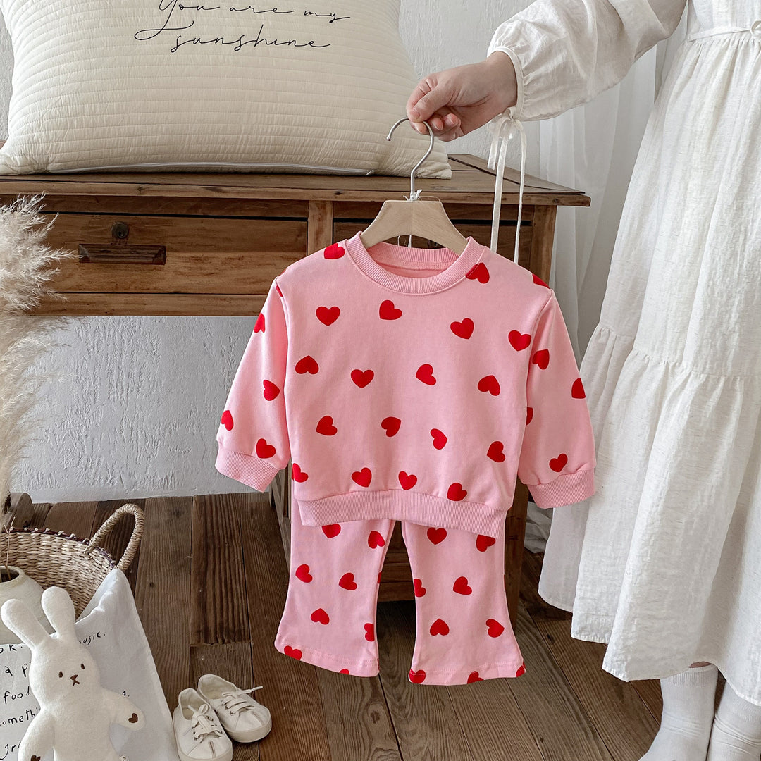 【80-130】ハート柄スウェットセットアップ
