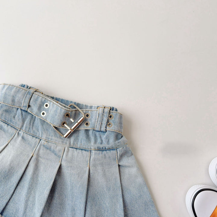 【90-150】カットオフデザインボックスプリーツデニムスカート