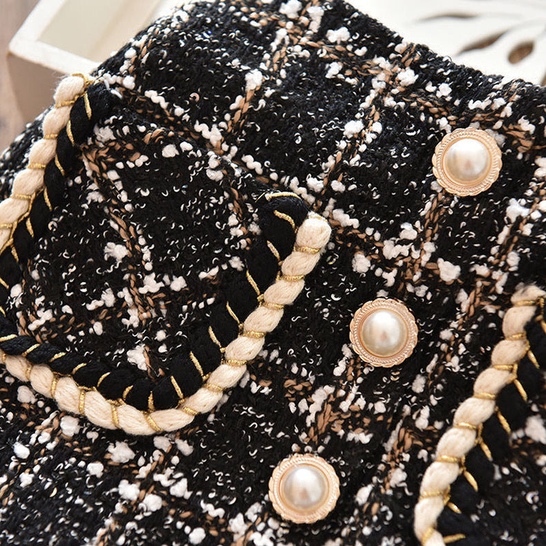 【100-150】ボタンデザインチェック柄ミニスカート