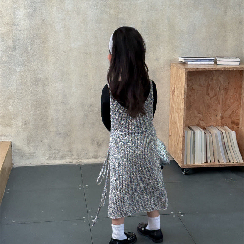 【90-140】ウエストリボンニットワンピース