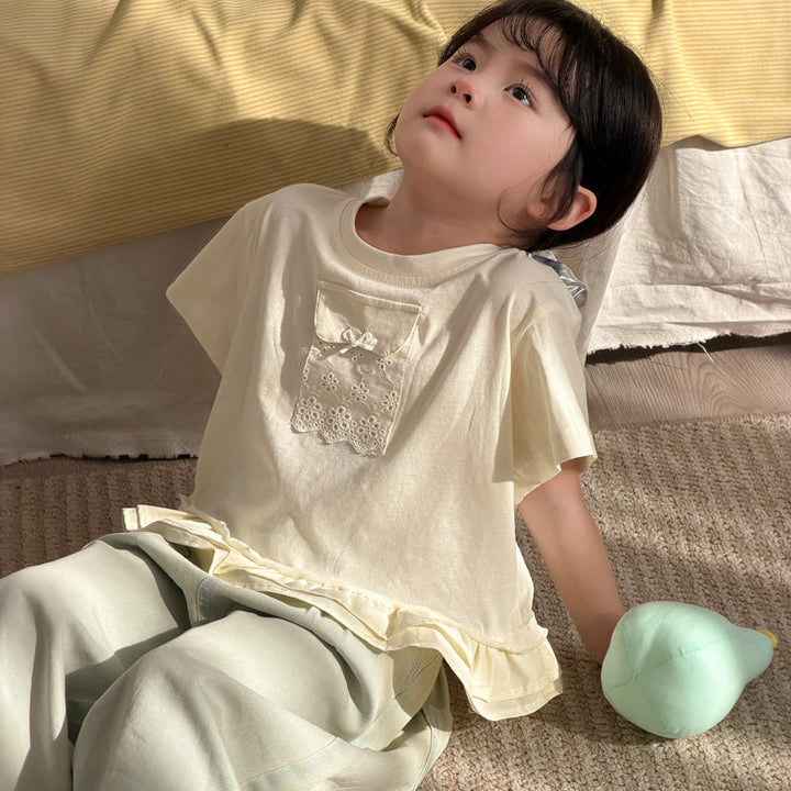 【90-140】フロントデザインチュールヘムTシャツ