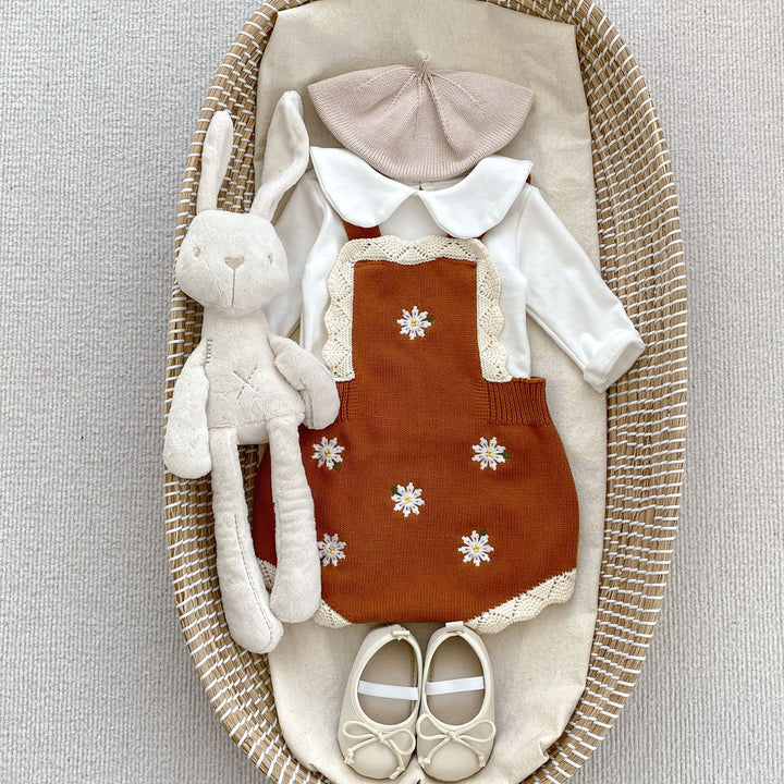 【baby＆kids】フラワー刺繍ニットサロペット