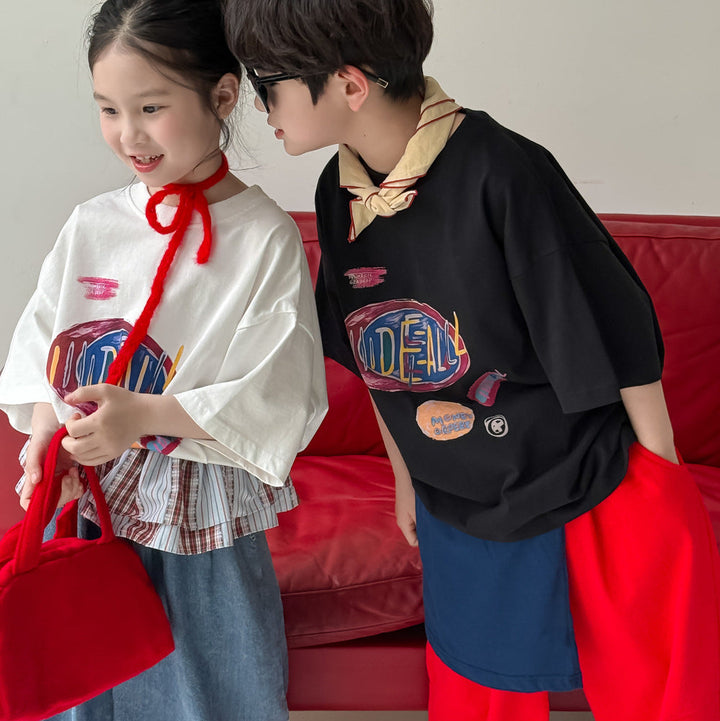 【90-150】レタープリントカジュアルTシャツ