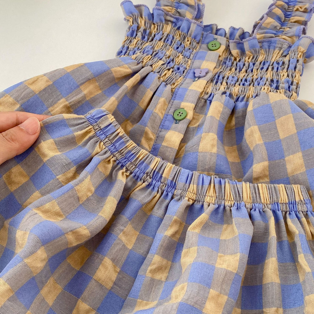 【73-100】チェック柄シャーリングノースリーブ×ブルマセット