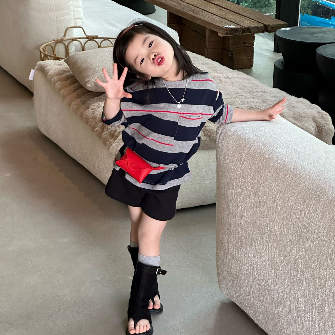 【90-140】ボーダーデザインロンT