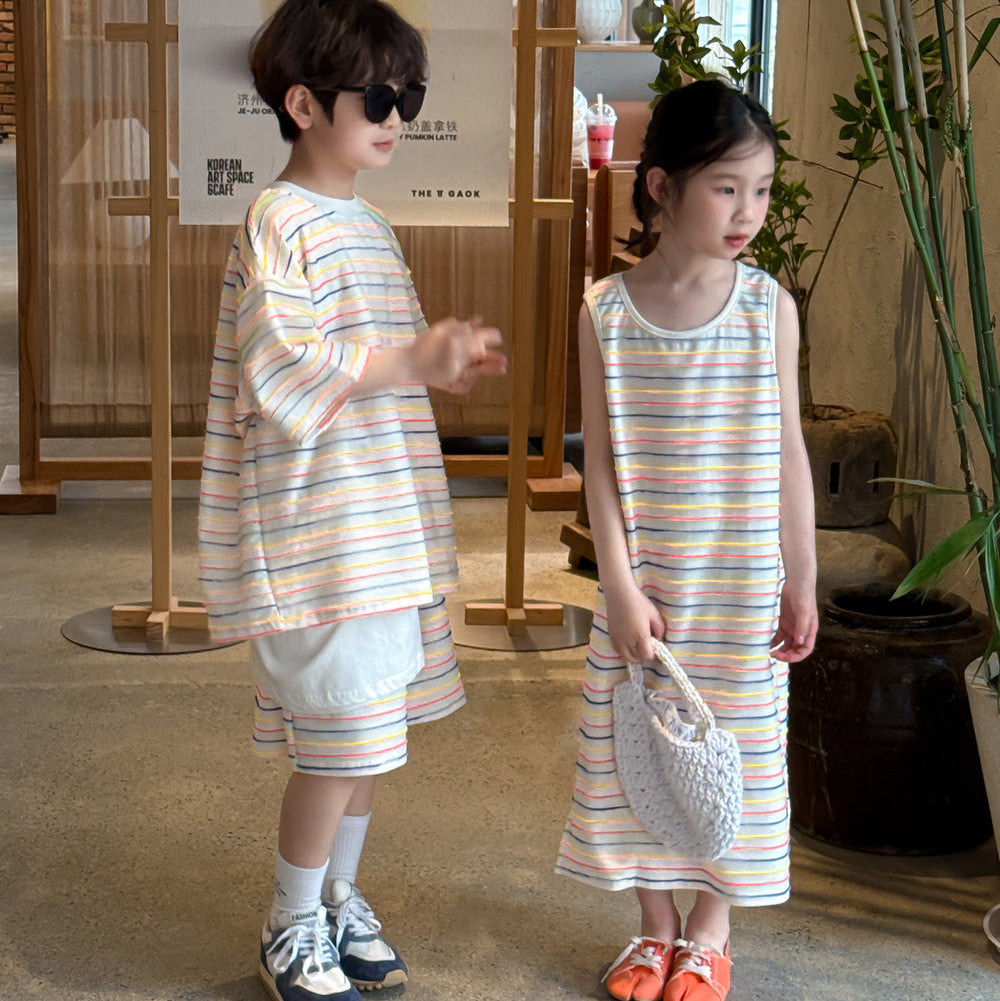 【90-150】マルチボーダー半袖セットアップ