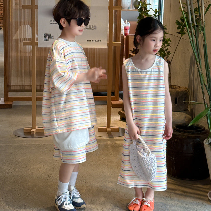 【90-150】マルチボーダー半袖セットアップ