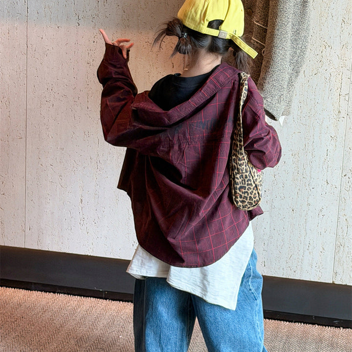 【90-150】バックロゴチェック柄シャツ