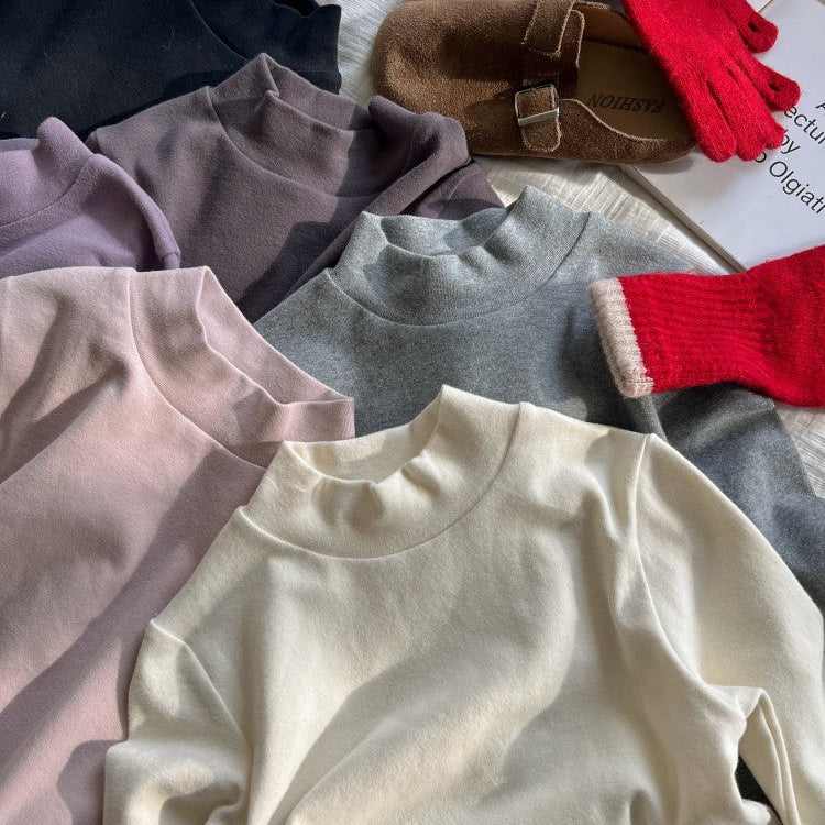 【90-150】ハイネックシンプル長袖カットソー