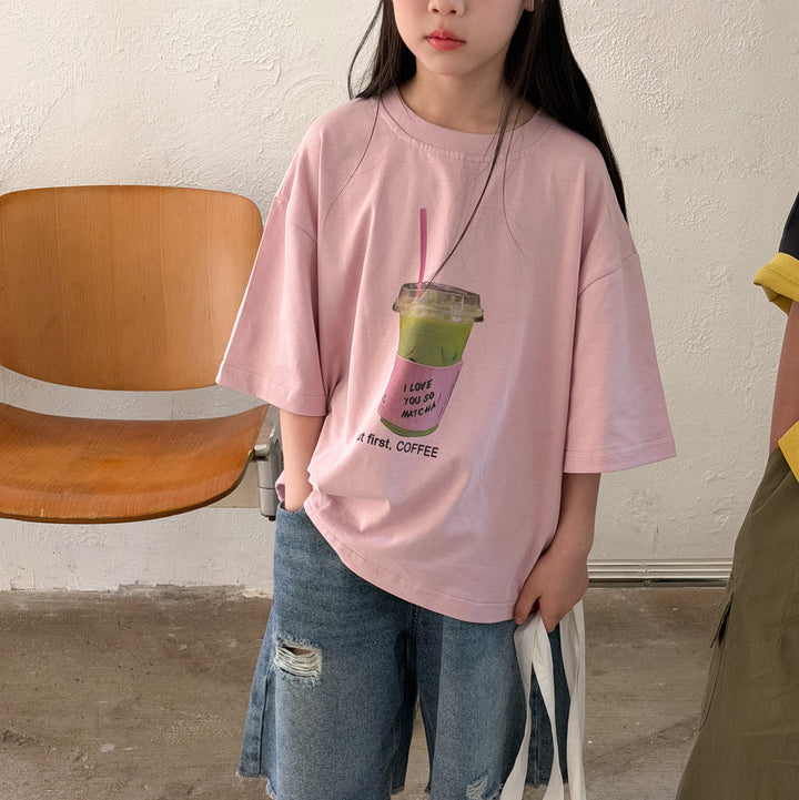 【100-150】抹茶ドリンクデザインTシャツ