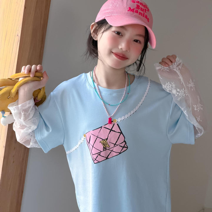 【100-150】レースレイヤード風Tシャツ