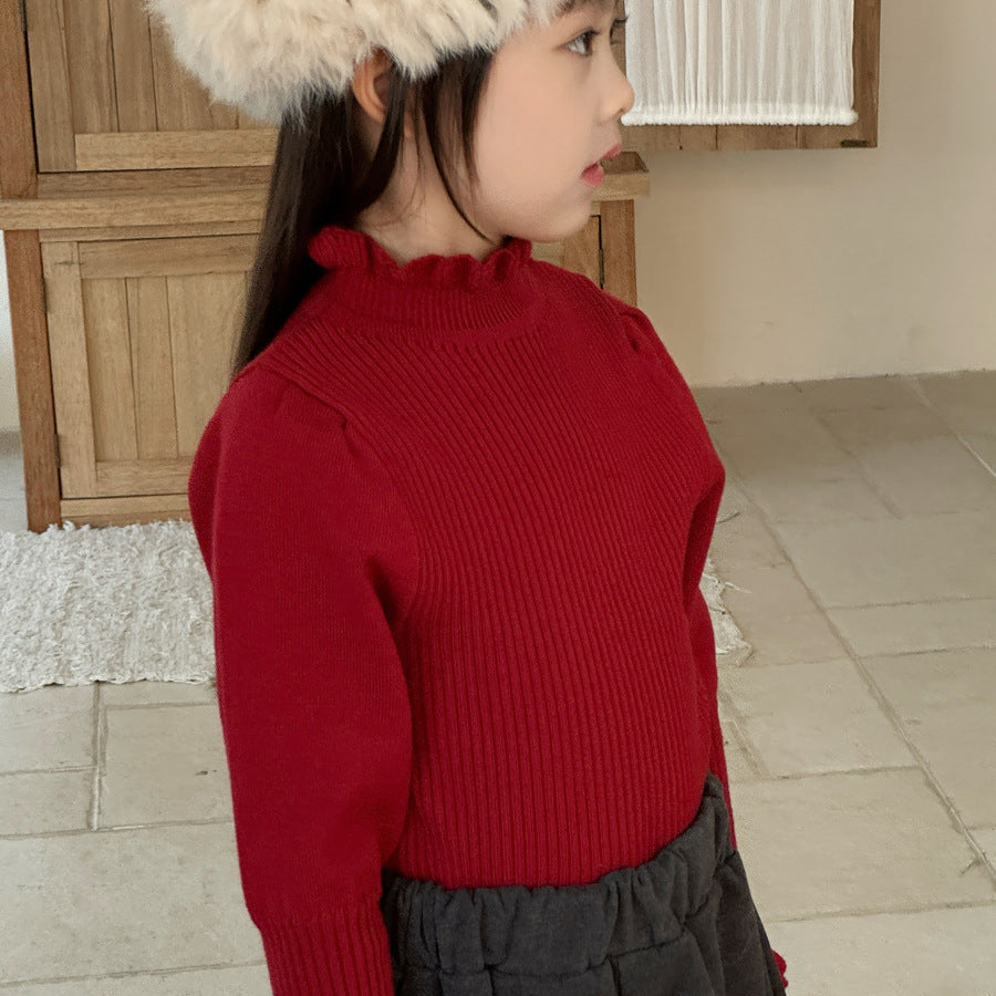 【90-150】パフスリーブハイネックセーター