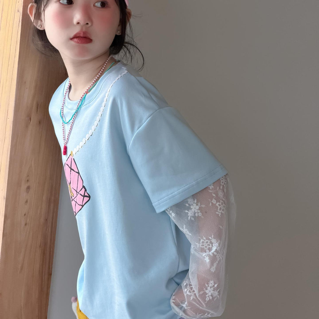 【100-150】レースレイヤード風Tシャツ
