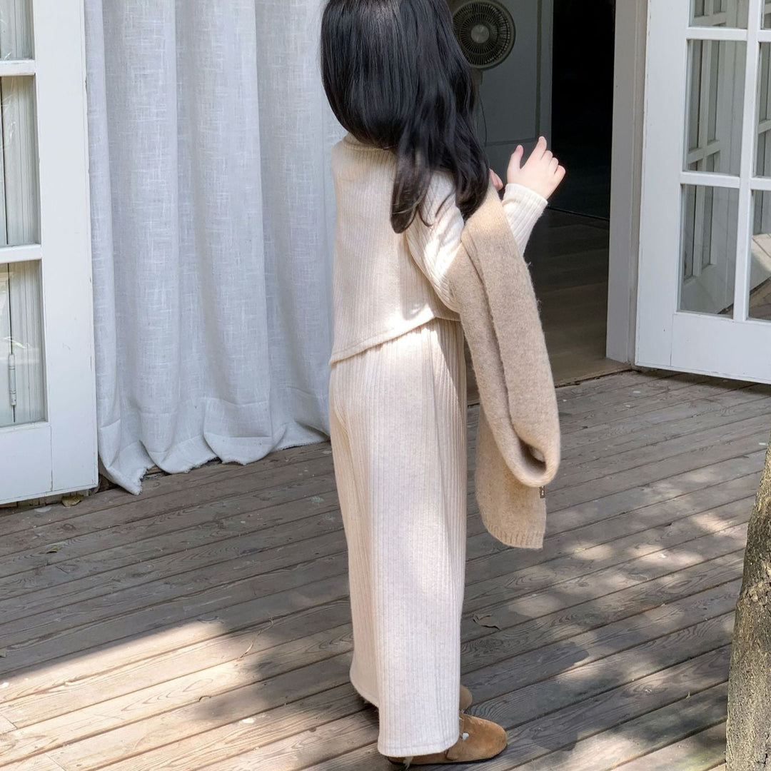 【90-150】アシンメトリー長袖トップス×ロングパンツセット