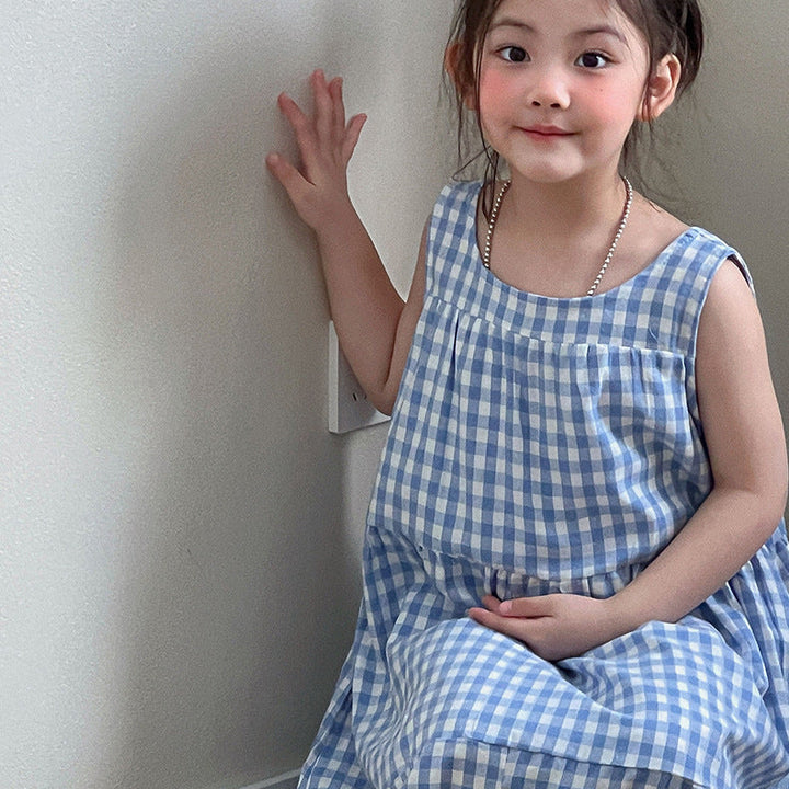 【90-150】ギンガムチェックマキシ丈ワンピース