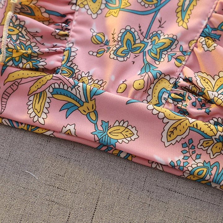 【100-140】フリルデザインパターンプリントスイムウェア