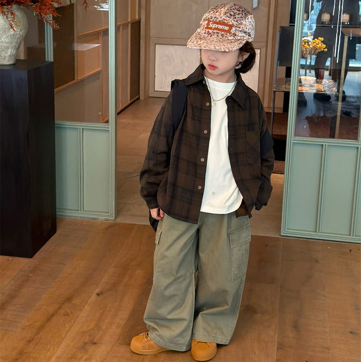【90-150】バックロゴチェック柄シャツ