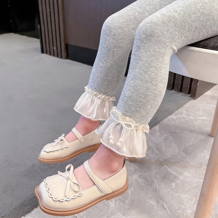 【90-140】レース＆リボンヘムレギンスパンツ