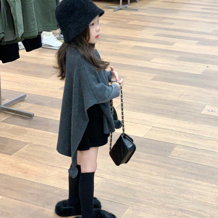 【90-140】ポンポン付きニットケープ