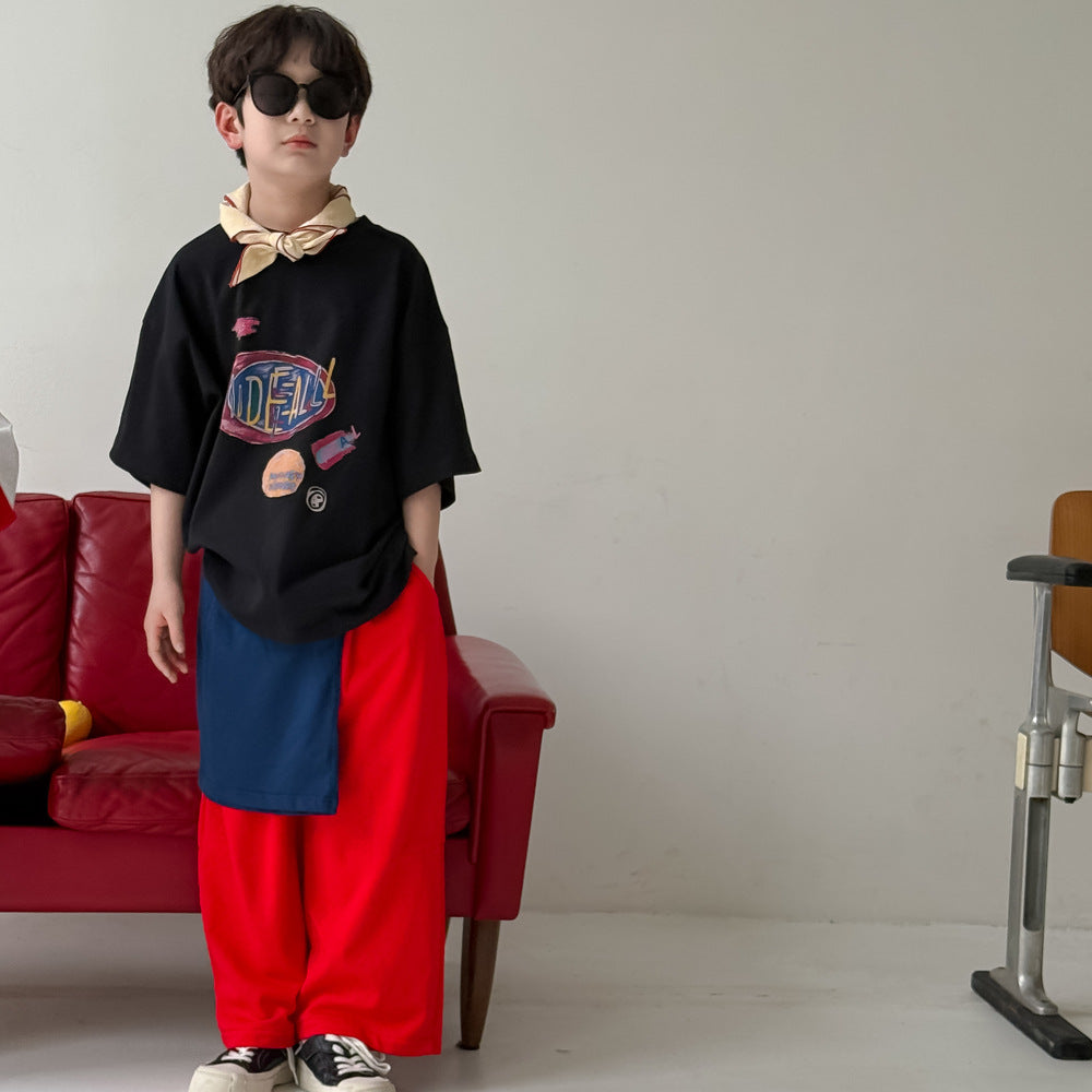 【90-150】レタープリントカジュアルTシャツ