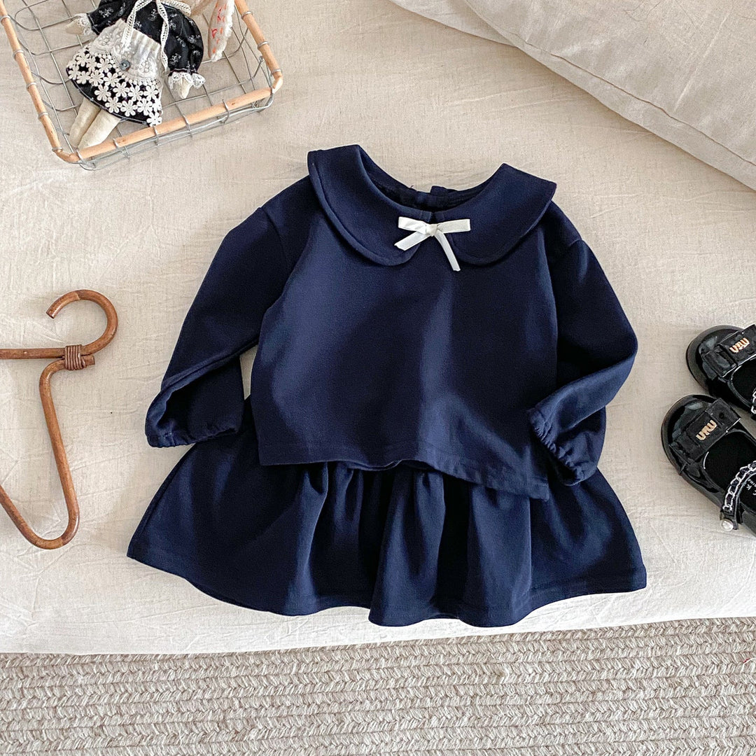 【73-110】ワンポイントリボントップス×スカートセット