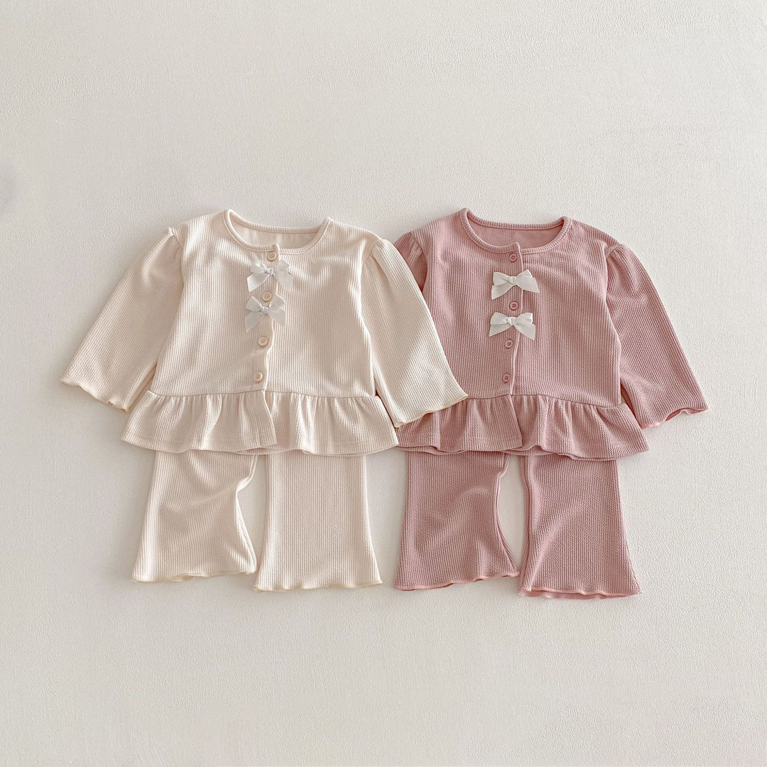 【80-130】フリルヘムカーデ×ロングパンツセット