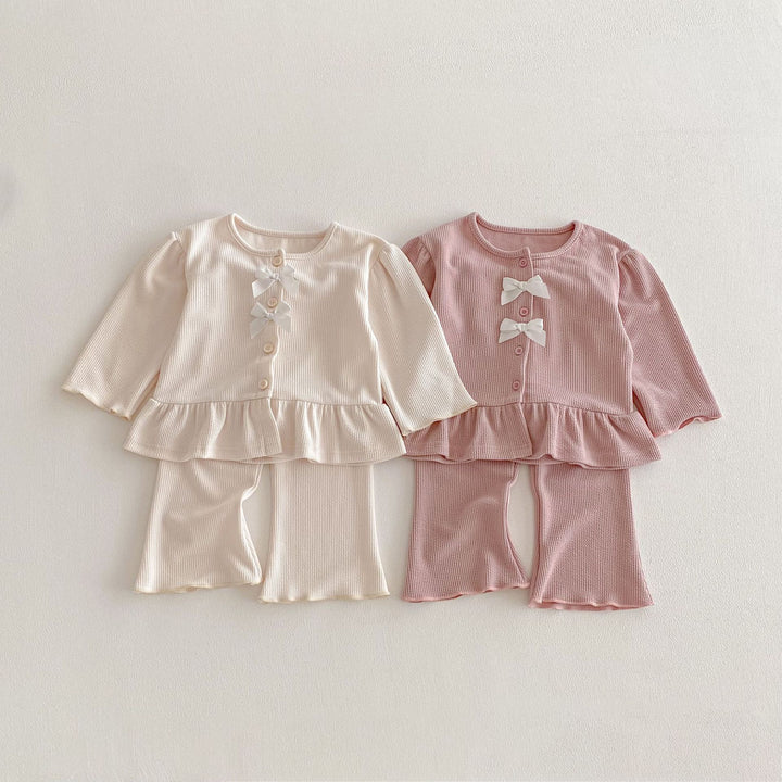 【80-130】フリルヘムカーデ×ロングパンツセット