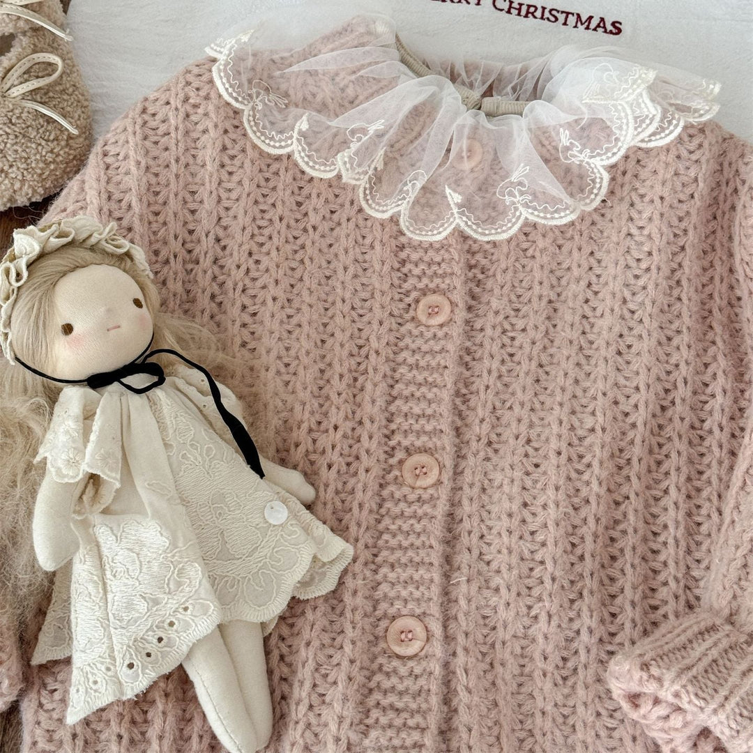 【90-140】刺繍フリルカラー長袖トップス