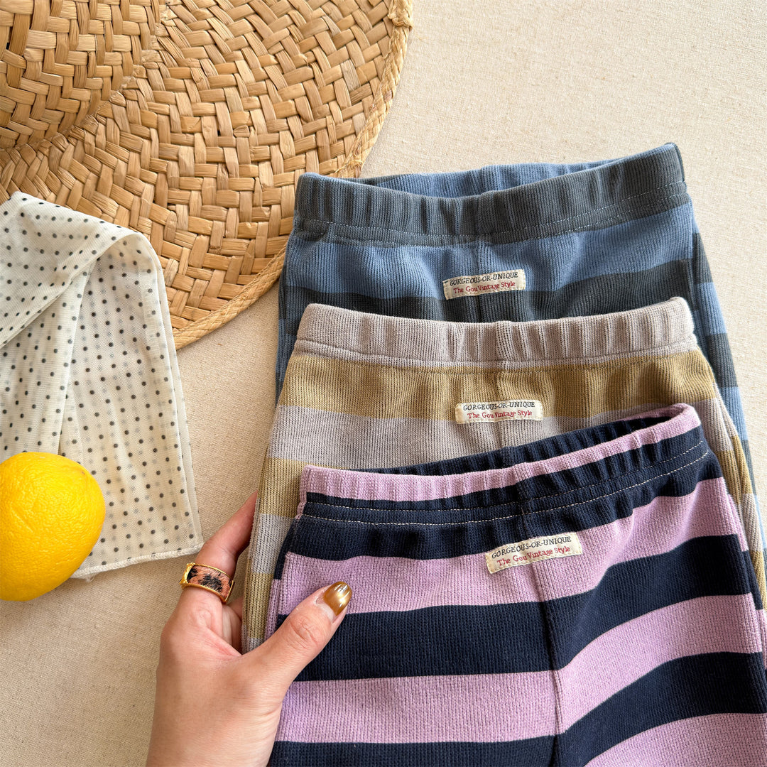 【80-130】太ボーダー柄フレアパンツ