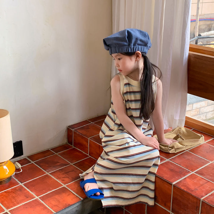 【80-150】マルチボーダーノースリープワンピース