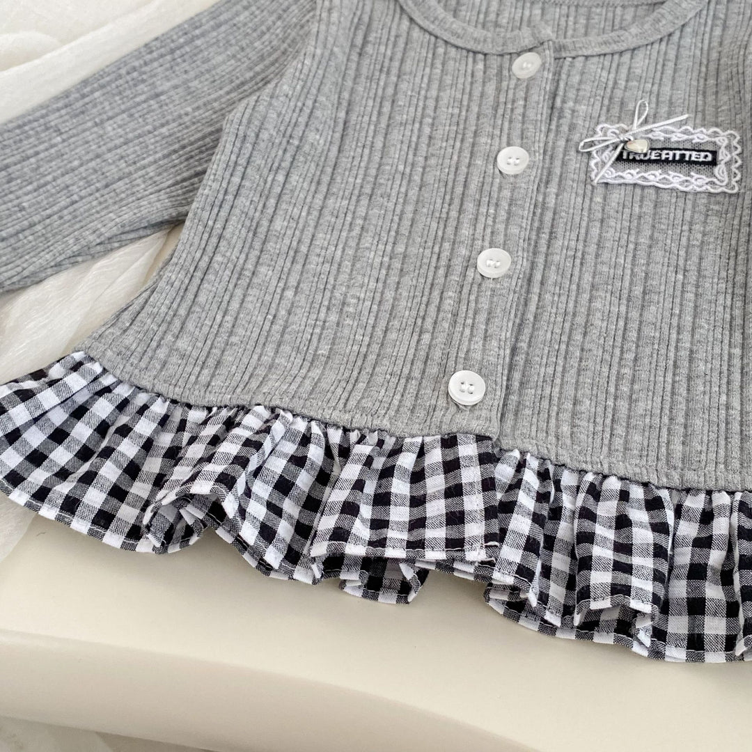 【73-120】チェック柄フリルカーディガン