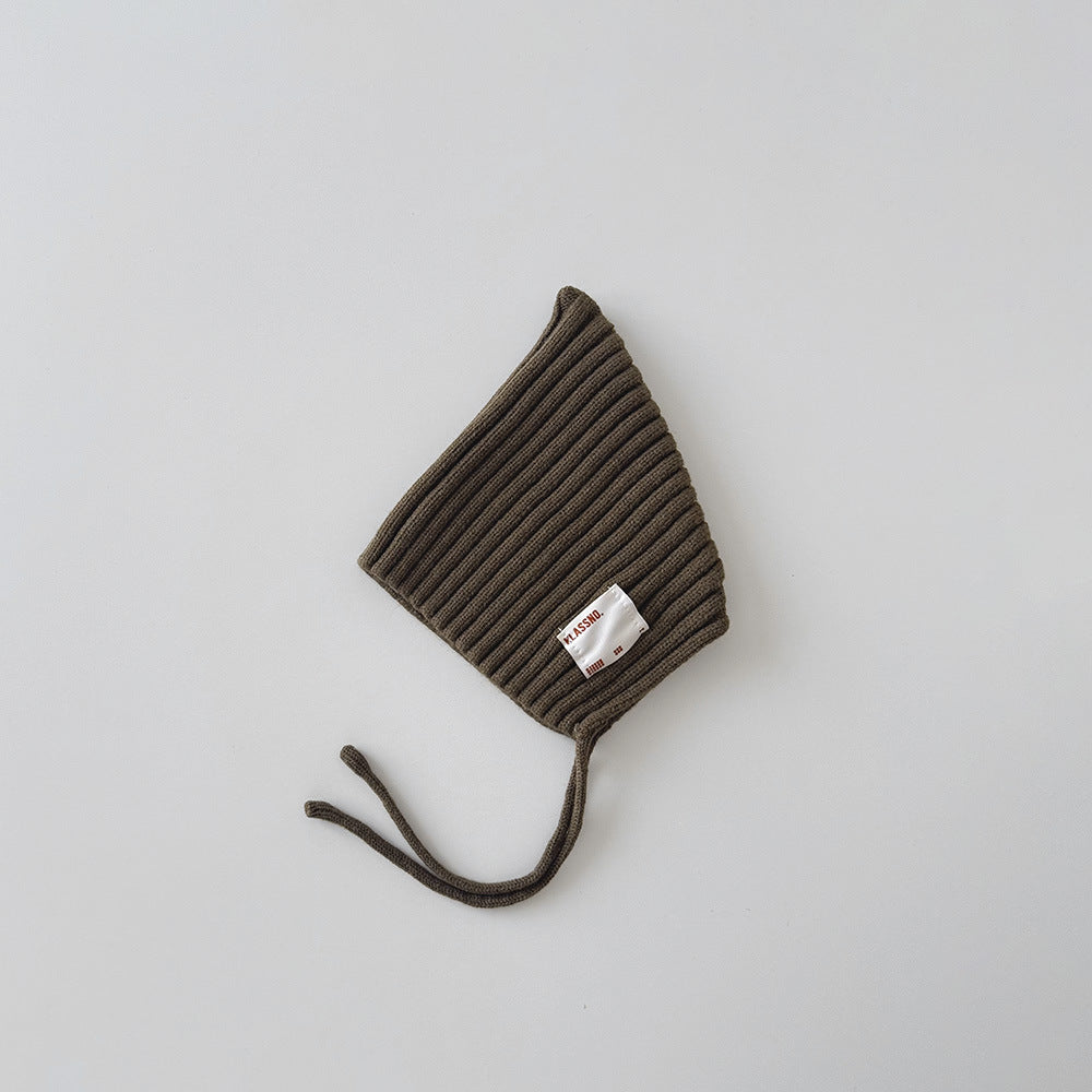 【42-49cm】あご紐付きリブニット帽