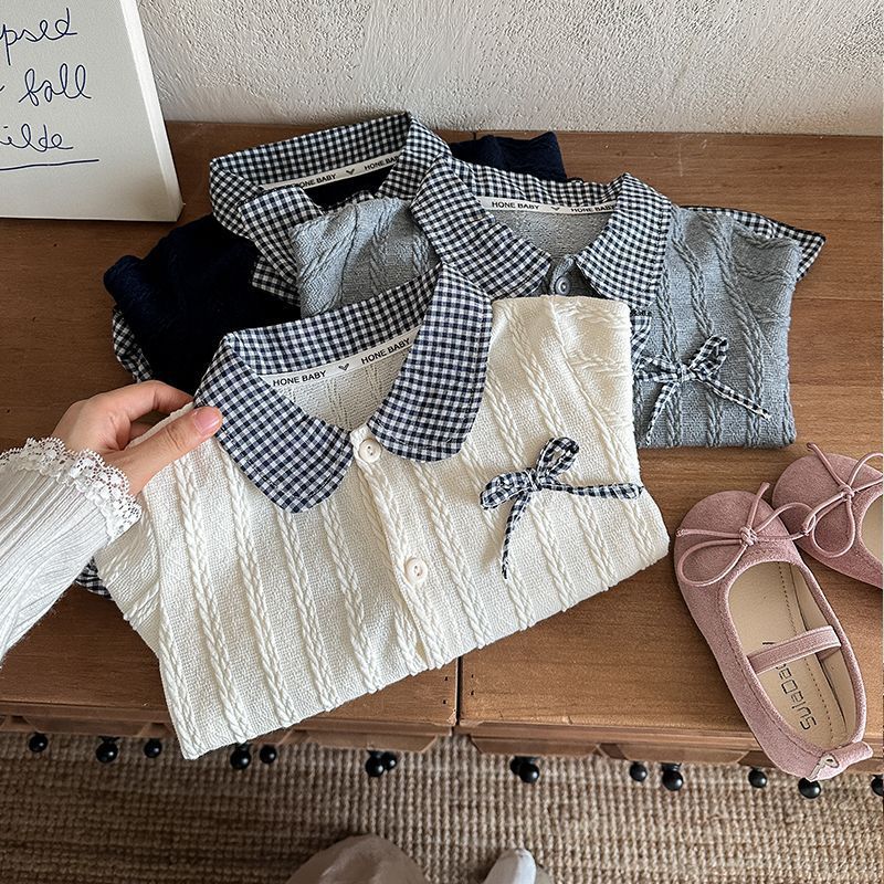 【80-150】リボン＆レイヤード風長袖トップス