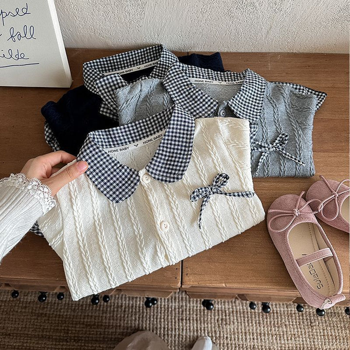 【80-150】リボン＆レイヤード風長袖トップス