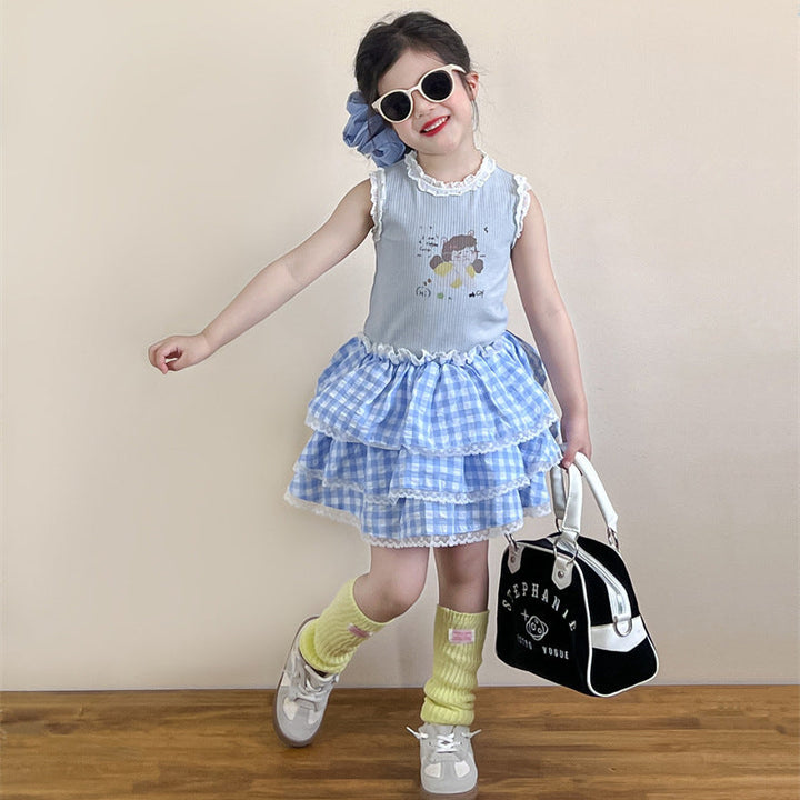 【90-140】ギンガムチェックティアードスカート