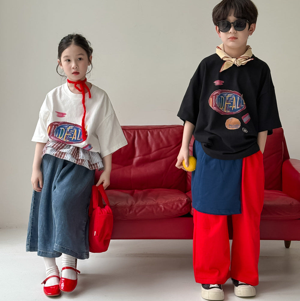 【90-150】レタープリントカジュアルTシャツ