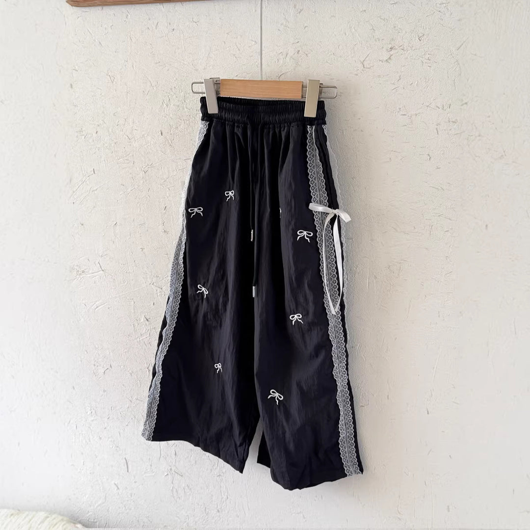 【100-150】レース＆リボンデザインロングパンツ
