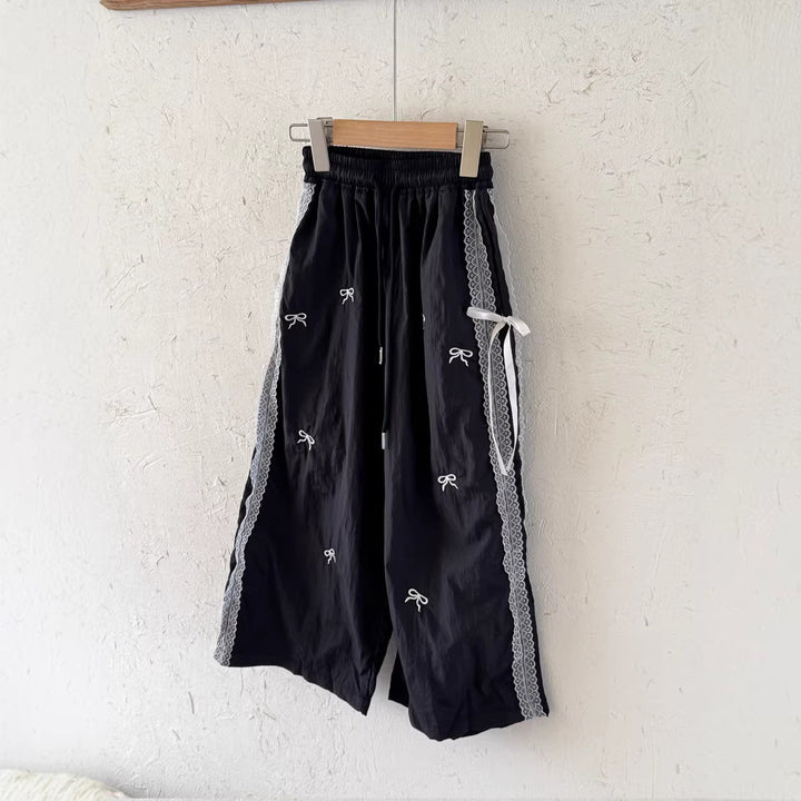 【100-150】レース＆リボンデザインロングパンツ