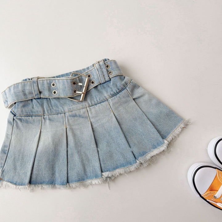 【90-150】カットオフデザインボックスプリーツデニムスカート