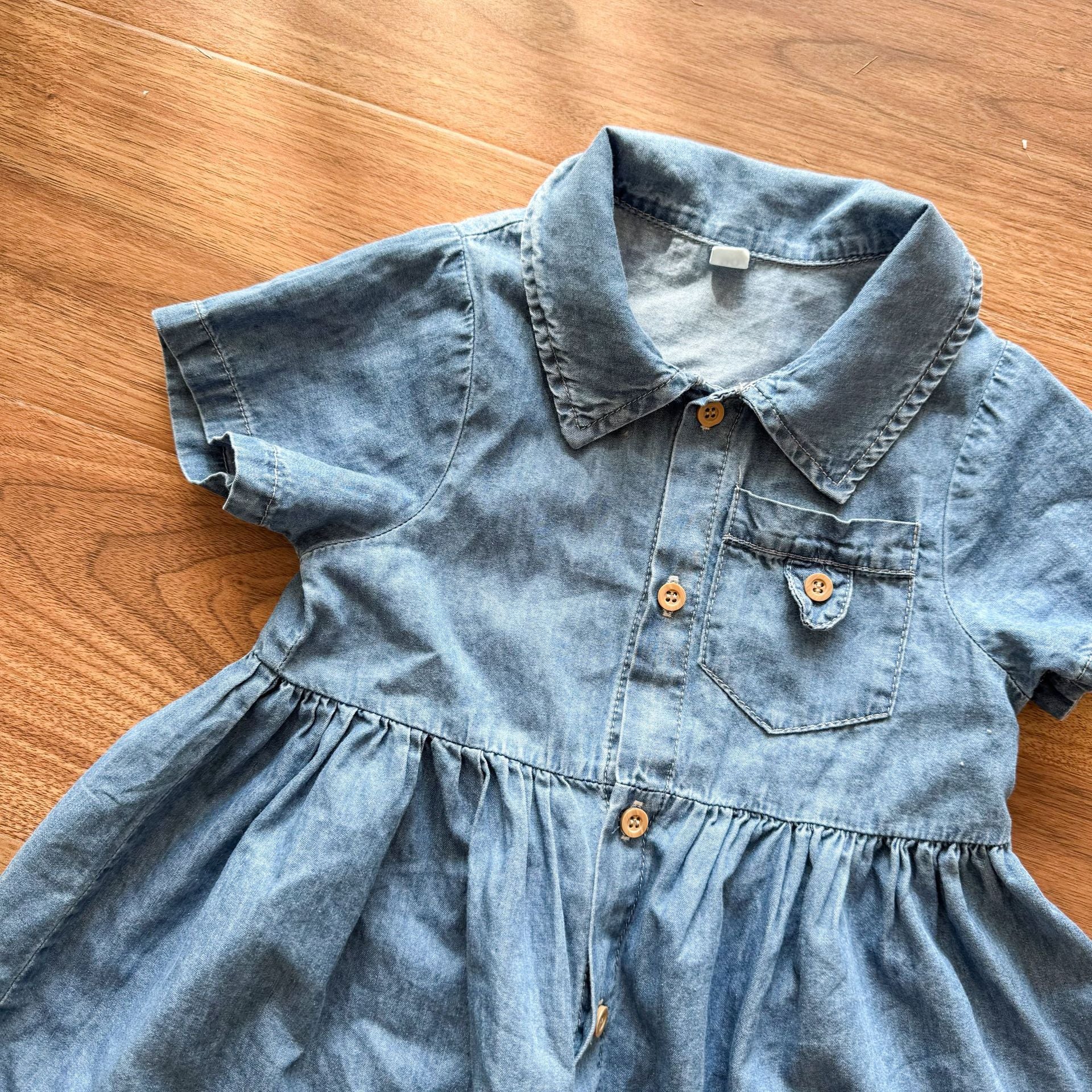 80-150】半袖デニムシャツワンピース｜ELMO-こども服エルモ- – こども