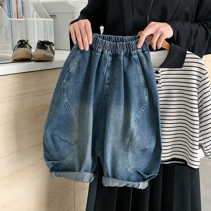 【90-140】ラインデザインボールデニムパンツ