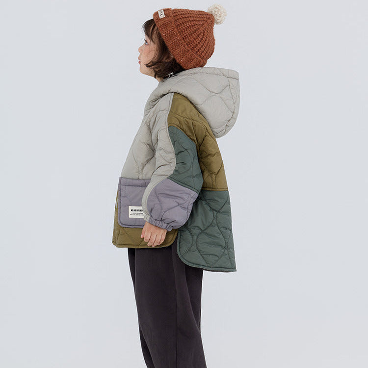 【90-150】カラーブロックデザイン中ボアジャケット