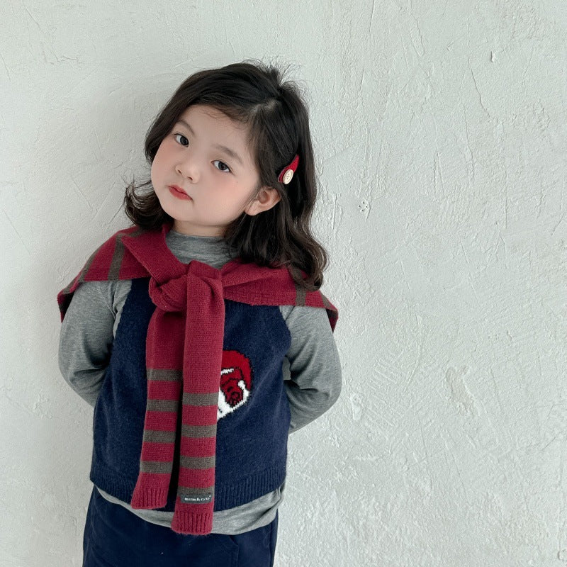 【2Y-10Y】ボーダー柄ニットショール
