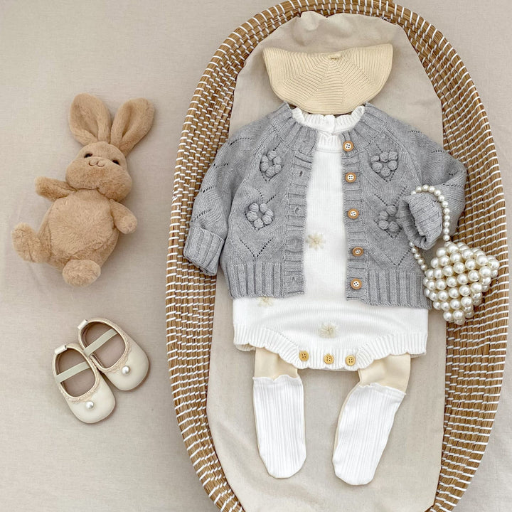 【73-90】花柄長袖ニットロンパース